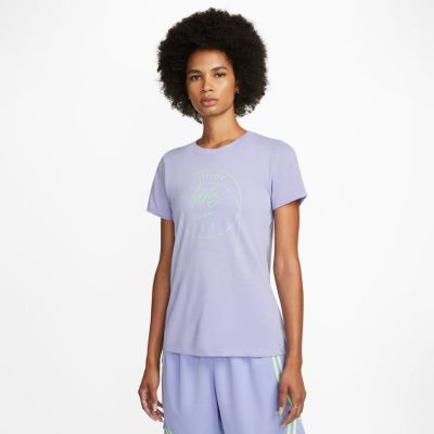 Nike Dri-FIT Swoosh Fly Wmns Tee Light Thistle - Purpurowy - Short Sleeve T-Shirt