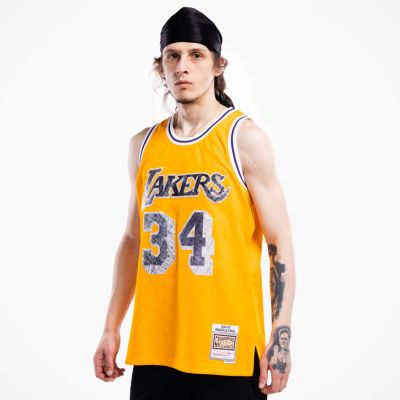 Mitchell & Ness 75th Anniversary Swingman Jersey Shaquille O'Neil Los Angeles Lakers Light Gold - Żółty - Jersey